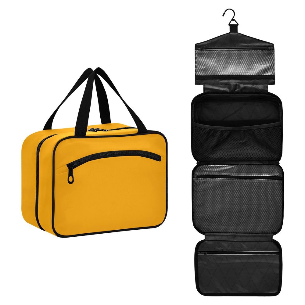 GuoChe Orange Solid Color Pure Plain Hanging mens travel bag with Hook, Designer essentials shaving kit bag for men for women must haves vacation estuche para brochas maquillaje L