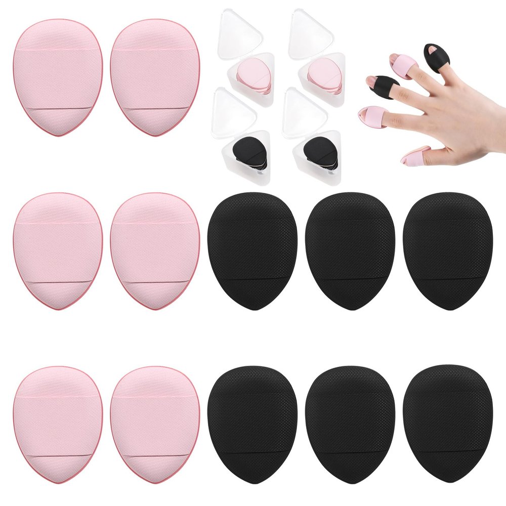 12pcs Mini Powder Puffs Reusable Drop-Shaped Makeup Sponges for Foundation & Concealer, Soft Beauty Makeup Blender Puff with Small Case, Loose Powder Body Puffs for Women(Black+Pink
