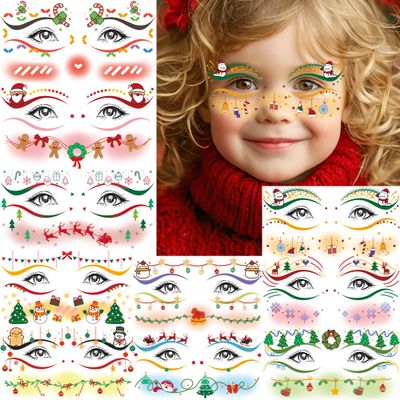 10 Sheets Christmas Face Tattoo Xmas Tree Santa Claus Eyeliner Makeup Patches Temporary Tattoos For Women Girls, Christmas Rave Party Favor Supplies Fake Tattoo Sticker Snowman Decals Stocking Stuffer