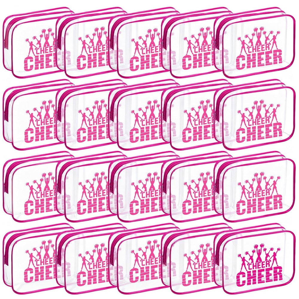 20 Pcs Cheer Goodie Bags Cheer Snack Bags for Team 7 X 5 '' Pvc Cheerleader Gifts Bulk Waterproof Portable Cheerleader Tote Cheerleading Travel Duffel Packet for Teammate Party Party Supplly(Pink)