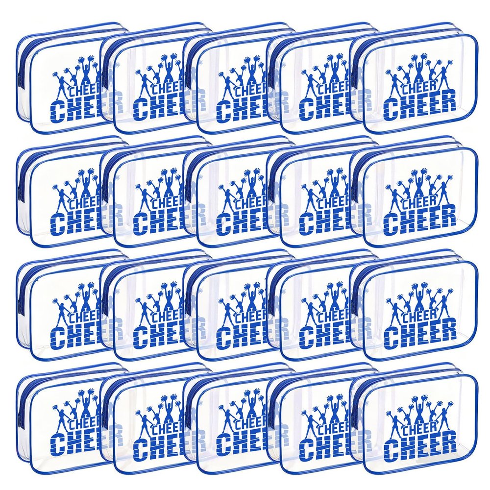 20 Pcs Cheer Goodie Bags Cheer Snack Bags for Team 7 X 5 '' Pvc Cheerleader Gifts Bulk Waterproof Portable Cheerleader Tote Cheerleading Travel Duffel Packet for Teammate Party Party Supplly(Blue)