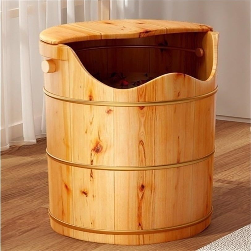 50/60cm High Foot Bath Bucket, Solid Wood Foot Massager, Large Pedicure Soak Basin with Lid, Suitable for Home, Foot Massage Parlor, Pedicure Shop(14.2x19.7in)
