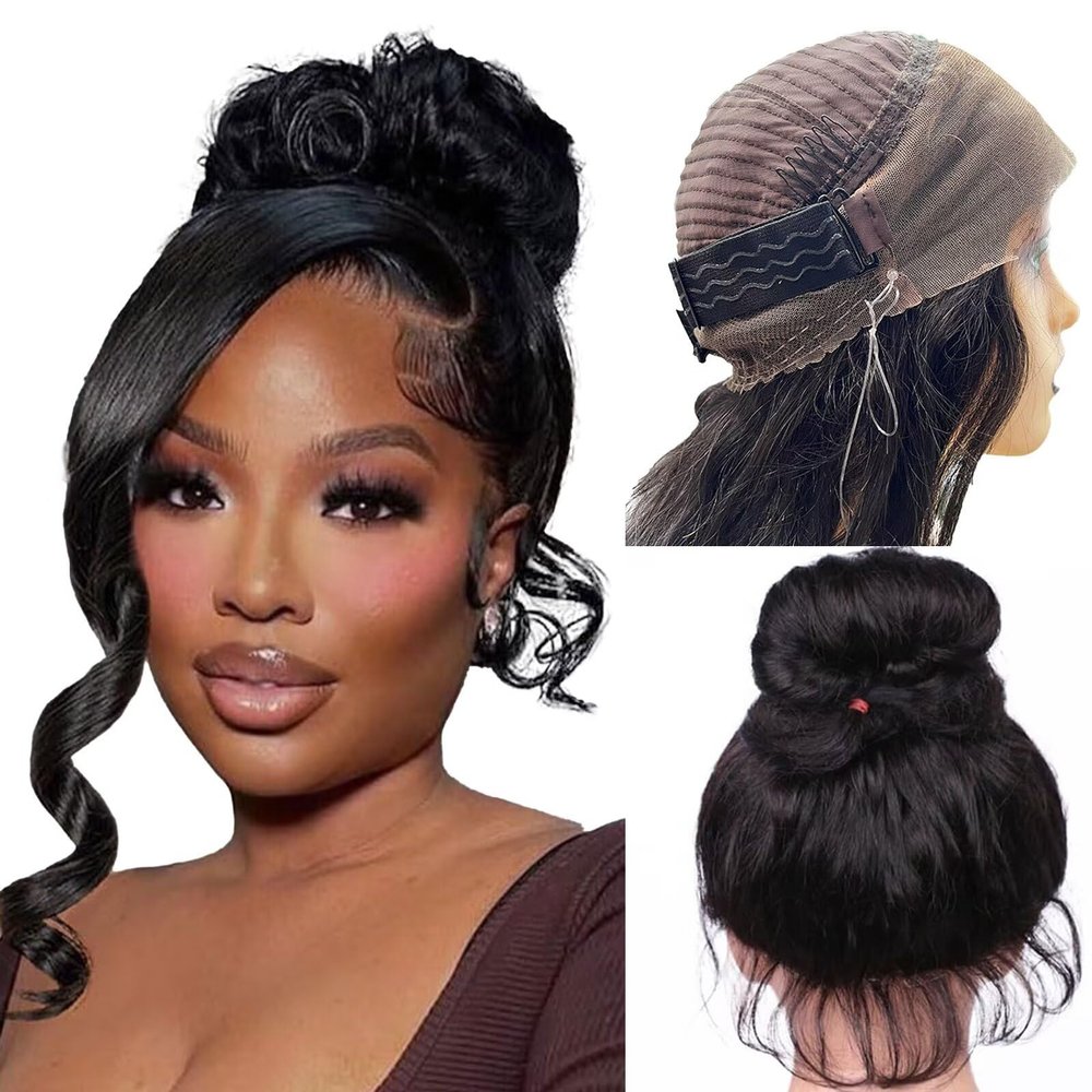 Aicrelery 360 Body Wave Lace Front Wigs Human Hair 360 Drawstring HD Full Lace Frontal Wigs for Black Women 180 Density Glueless Wigs Pre Plucked Natural Color 28inch