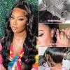 Aicrelery 360 Body Wave Lace Front Wigs Human Hair 360 Drawstring HD Full Lace Frontal Wigs for Black Women 180 Density Glueless Wigs Pre Plucked Natural Color 28inch view 2