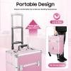 AGULIUM Professional Rolling Makeup Train Case with Drawers & Locks, Pink Large Cosmetic Trolley on Wheels, Cosmetics Storage Organizer Make up Case for Travel Makeup, Nail Art, Hair Styling view 4