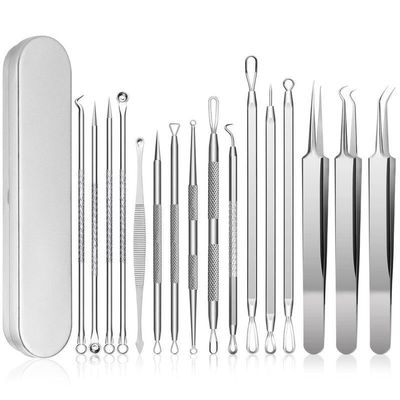 16 PCS Pimple Popper Tool Kit, Acne Blackhead Tools for Blemish, Blackhead Remover Tools,410 Premium Professional Stainless Acne Pimple Extractor Tool with Metal Box Set