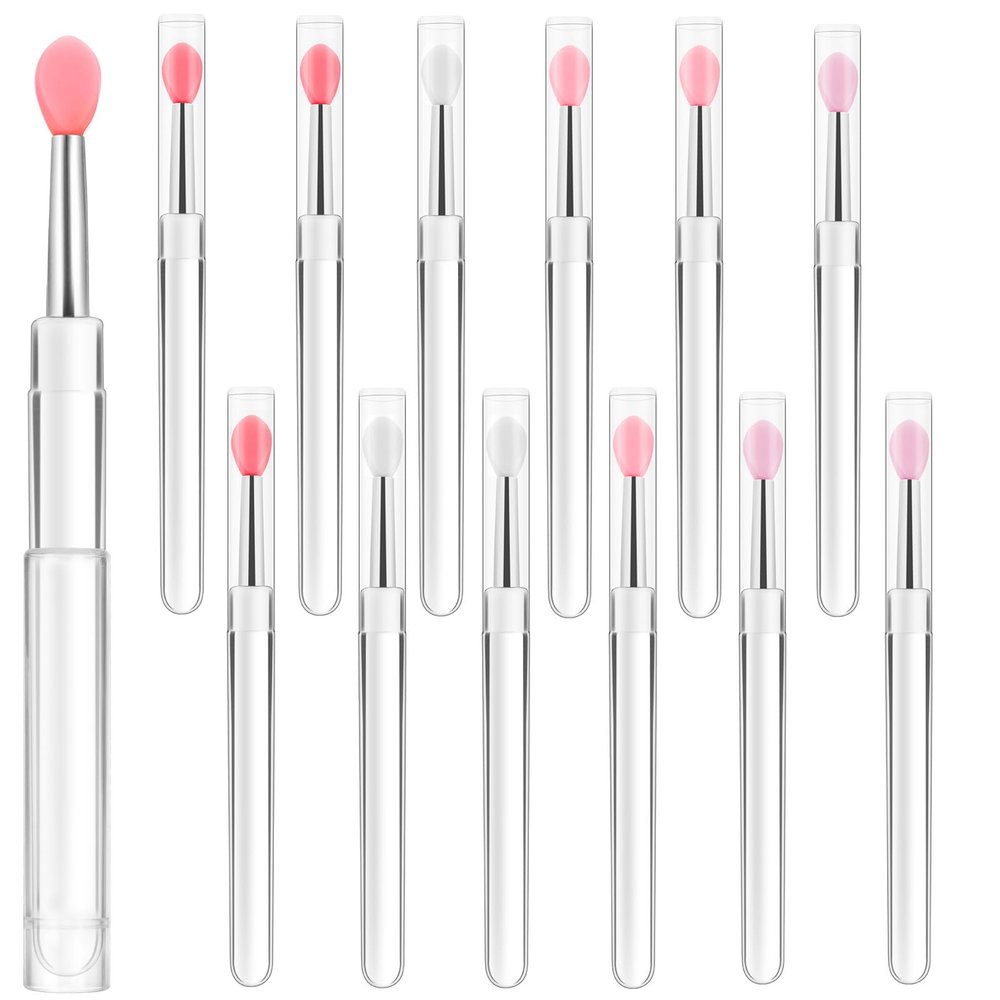 12 Pcs Lip Mask Applicator, Silicone Lip Brush with Caps Reusable Lip Balm Applicator Makeup Beauty Brushes for Lipstick Gloss Mask Oil (4 Colors)