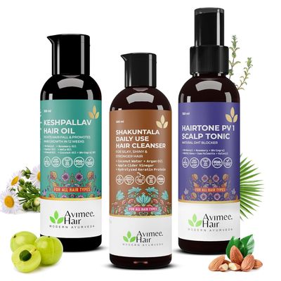 Hair Care Kit | For Hair Growth and Nourishment | Keshpallav Hair Oil, 100ml | Shakuntala Hair Cleanser, 200ml | Hairtone PV1 Scalp Spray, 100ml | Hair Care Combo