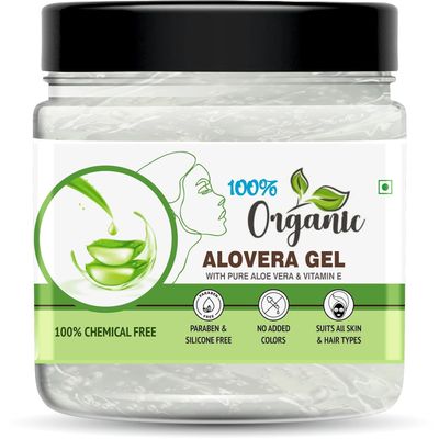 100% Organic Aloe Vera Gel With Vitamin E, Chemical Free, Paraben Free, For All Skin and Hair Types, Pure Natural Formula