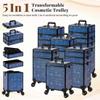 AROUS Rolling Makeup Train Case 5 in 1 Cosmetology Case on Wheels Large Cosmetic Organizer Travel Cart for Hairstylist Artist Nail Beauty Salon Barber,Blue view 2
