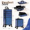 AROUS Rolling Makeup Train Case 5 in 1 Cosmetology Case on Wheels Large Cosmetic Organizer Travel Cart for Hairstylist Artist Nail Beauty Salon Barber,Blue view 3