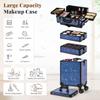 AROUS Rolling Makeup Train Case 5 in 1 Cosmetology Case on Wheels Large Cosmetic Organizer Travel Cart for Hairstylist Artist Nail Beauty Salon Barber,Blue view 4