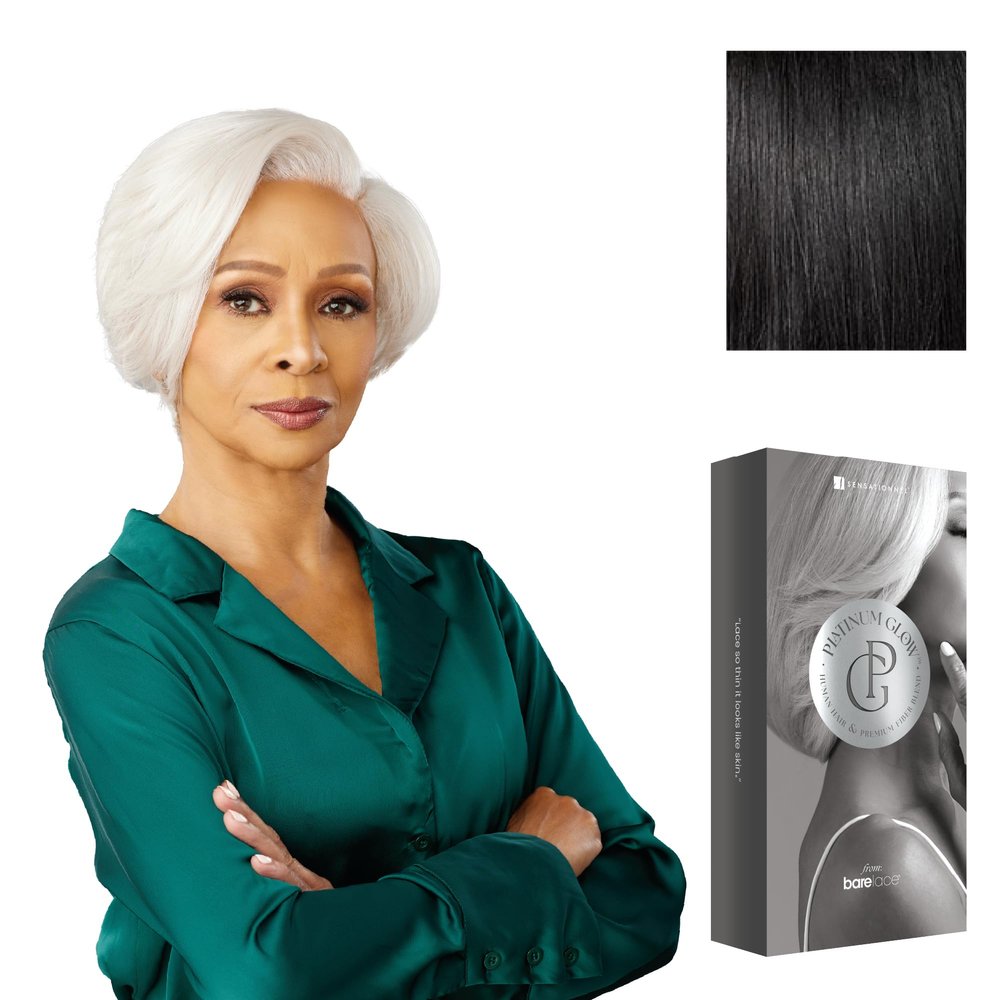 Sensationnel Platinum Glow 13X6 Wig - Catherine Lacefrontal Glueless human hair blend Preplucked Hairline (1 JETBLACK)
