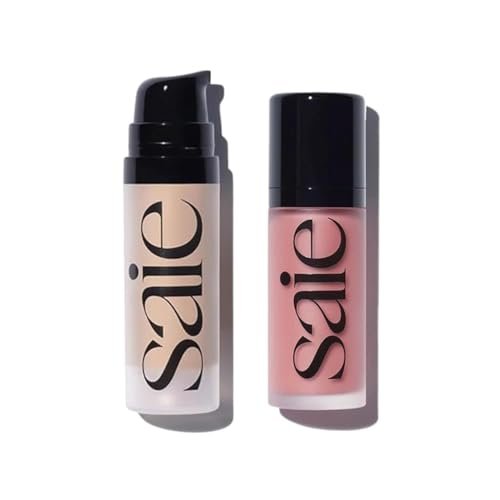 Saie Blush & Glow Holiday Gift Set - Dew Blush for Cheeks & Glowy Super Gel Liquid Highlighter - Skincare Infused Everyday Makeup - Beauty Stocking Stuffers for Dewy, Glowing Skin - Vegan (2 Count)