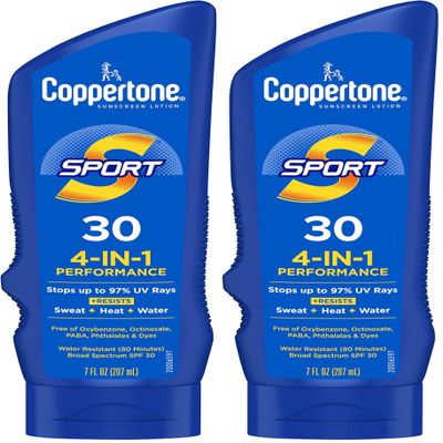 Coppertone SPORT Sunscreen SPF 30 Lotion, Water Resistant Sunscreen, Body Sunscreen Lotion, 7 Fl Oz (Pack of 2)