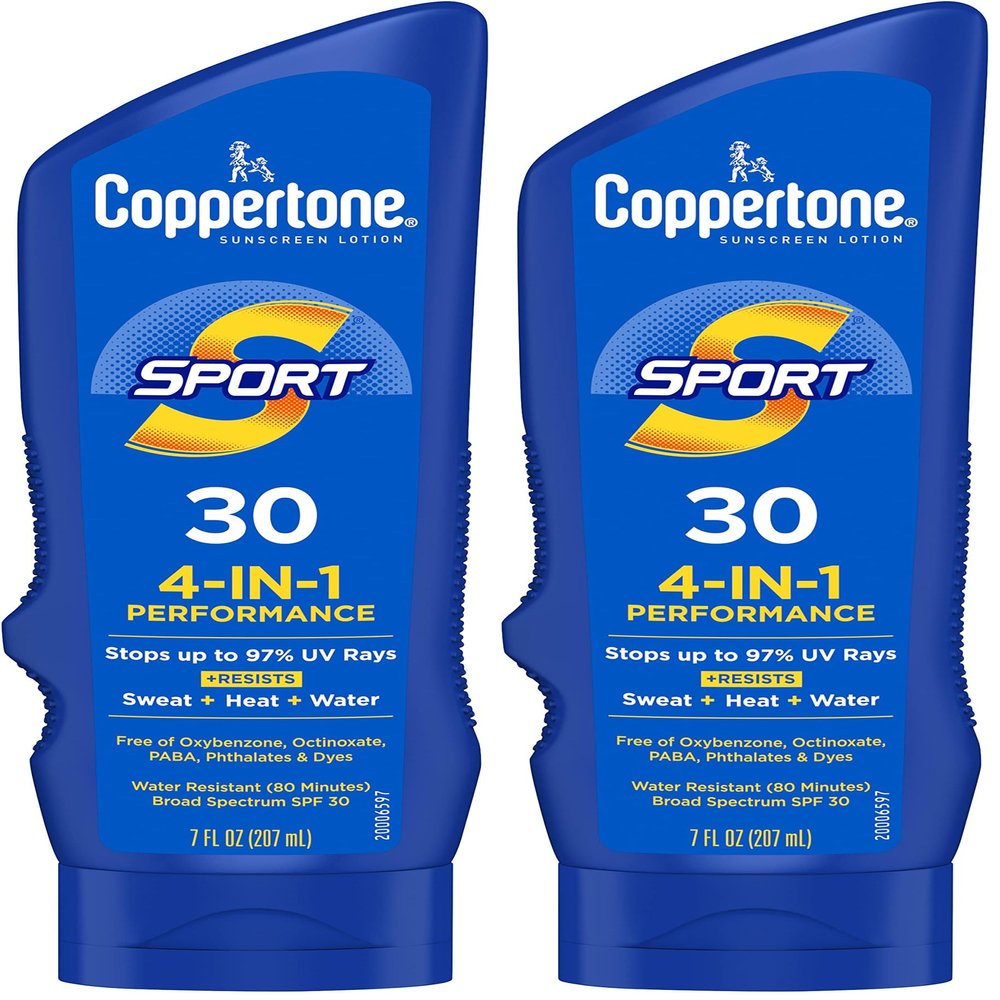 Coppertone SPORT Sunscreen SPF 30 Lotion, Water Resistant Sunscreen, Body Sunscreen Lotion, 7 Fl Oz (Pack of 2)