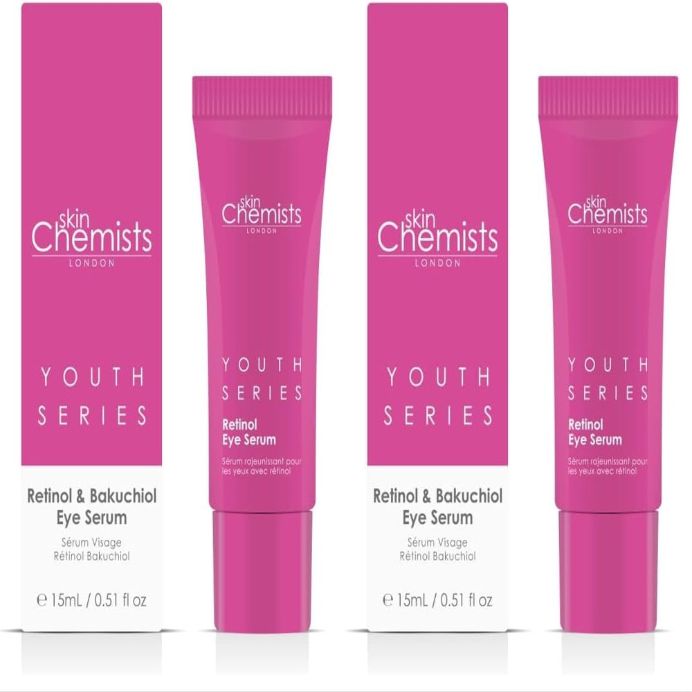 Skin Chemists Retinol & Bakuchiol Eye Serum for Women 40+ | Anti-Aging Eye Treatment to Reduce Wrinkles, Puffiness & Dark Circles Around Eyes (Pack of 2)