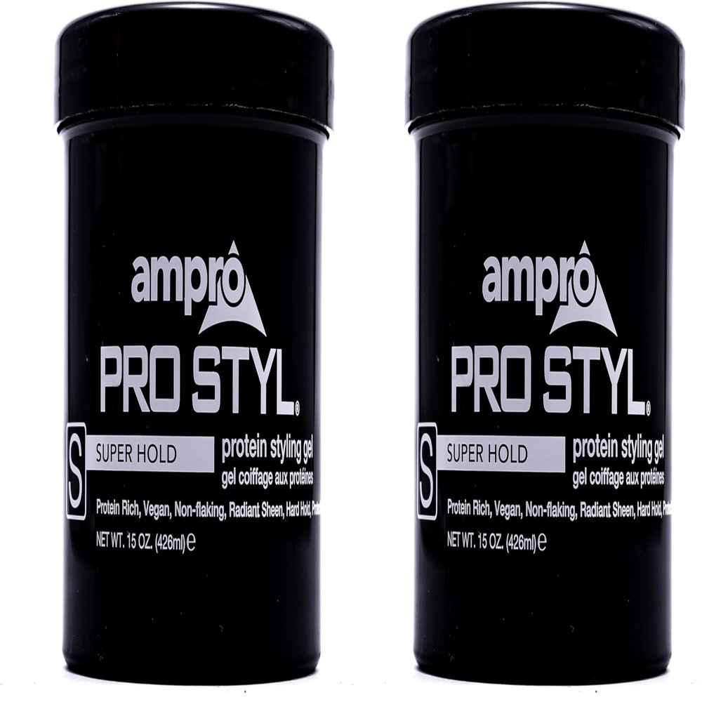 AmPro Pro Styl Protein Styling Gel - Curly Hair Gel for Men and Women - Soy Protein Strengthens Strands - Strong Hold, Frizz Control - 15 oz (Pack of 2)
