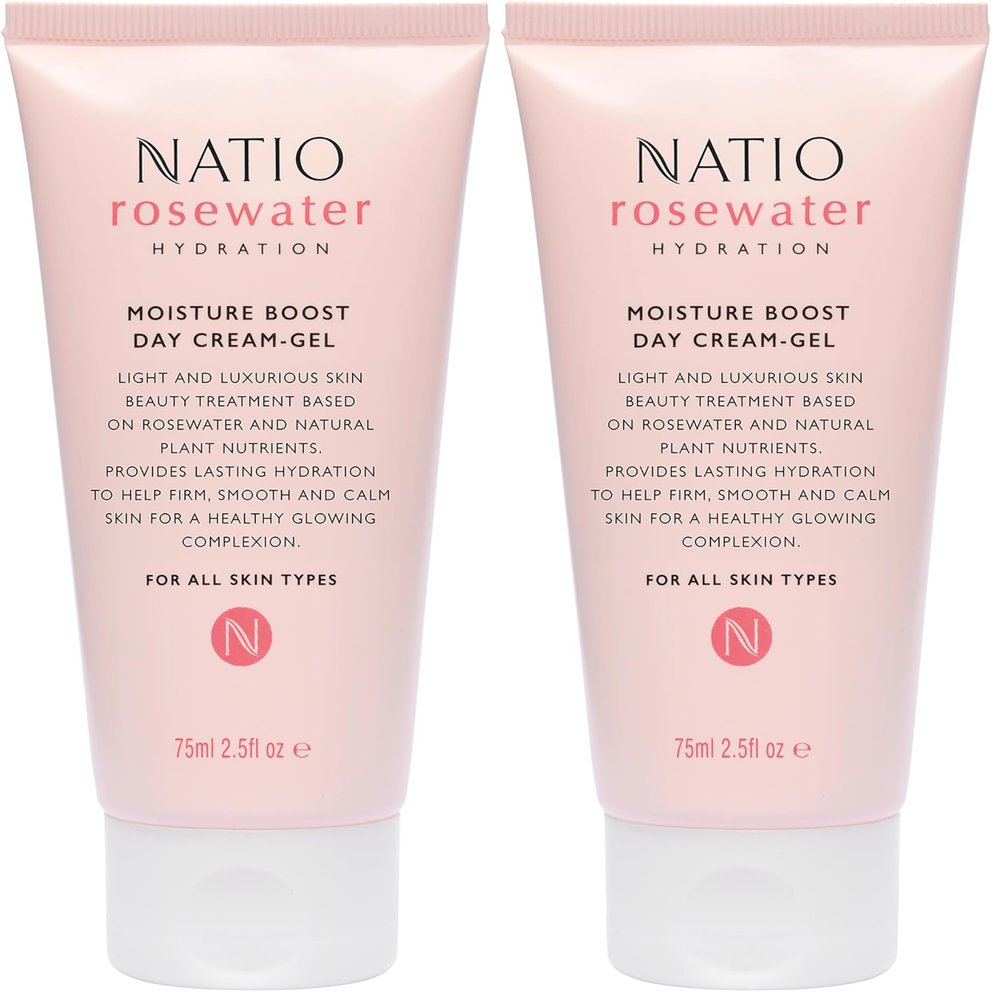 Natio Australia Rosewater Hydration Moisture Boost Day Cream-Gel, 2.5 oz - Face Cream with Shea Butter - Face Moisturizer for All Skin Types (Pack of 2)