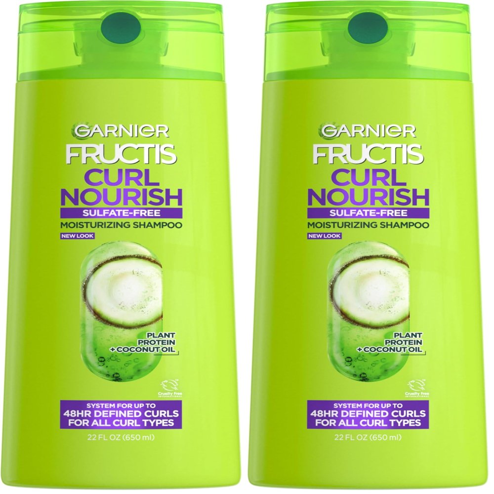 Garnier Fructis Curl Nourish Shampoo, Curly Hair Shampoo with Coconut Oil and Plant Protein, Up to 48HR Defined Curls for all Curl Types, 22 Fl Oz (Packaging May Vary) (Pack of 2)