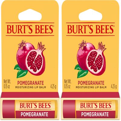 Burt's Bees Lip Balm, Pomegranate, Lip Moisturizer With Responsibly Sourced Beeswax, Tint-Free, Natural Conditioning Treatment, 1 Tube, 0.15 oz. (Pack of 2)