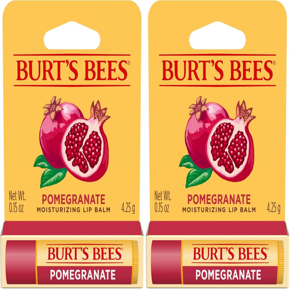 Burt's Bees Lip Balm, Pomegranate, Lip Moisturizer With Responsibly Sourced Beeswax, Tint-Free, Natural Conditioning Treatment, 1 Tube, 0.15 oz. (Pack of 2)