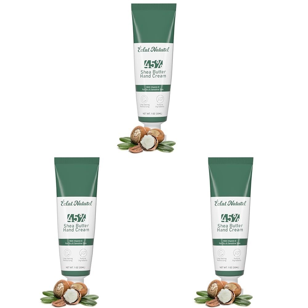 CLAT NATUREL Shea Butter Hand Cream, Nourishes Very Dry Hands with Vitamin E and 45% Shea Butter, Vegan Natural Hand Moisturizer, Mini Travel Size Hand Lotion, 1 Fl Oz (Pack of 3)