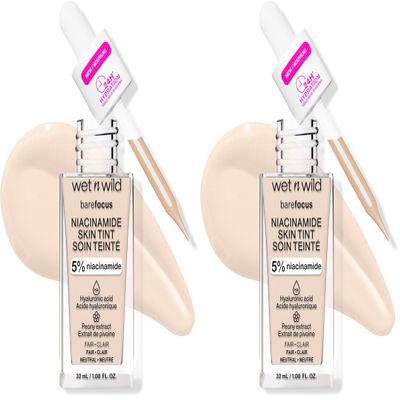 wet n wild Bare Focus Skin Tint, 5% Niacinamide Enriched, Buildable Sheer Lightweight Coverage, Natural Radiant Finish, Hyaluronic & Vitamin Hydration Boost, Cruelty-Free & Vegan - Fair (Pack of 2)