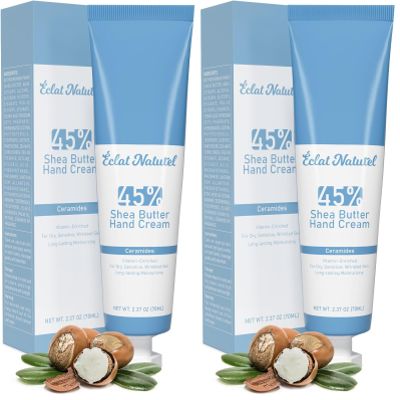 CLAT NATUREL Shea Butter Hand Cream, Made with 45% Shea Butter Moisturizer for Dry Hands, Vitamin E Niacinamide Ceramide Hand Lotion, Radiant Nourish Moisturizing Cream, 2.37 Fl Oz (Pack of 2)