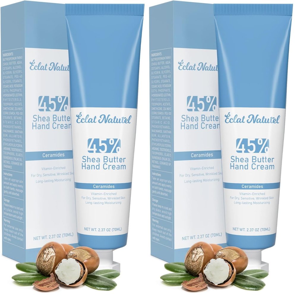 CLAT NATUREL Shea Butter Hand Cream, Made with 45% Shea Butter Moisturizer for Dry Hands, Vitamin E Niacinamide Ceramide Hand Lotion, Radiant Nourish Moisturizing Cream, 2.37 Fl Oz (Pack of 2)