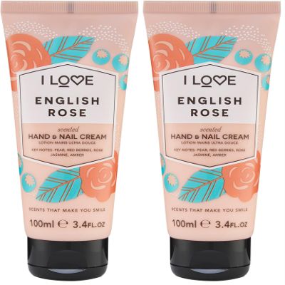 I LOVE English Rose Scented Hand and Nail Cream - Hand Cream for Dry Hands - Vitamin E, Coconut Oil, and Shea Butter - Silicone Free - 3.4 oz (Pack of 2)
