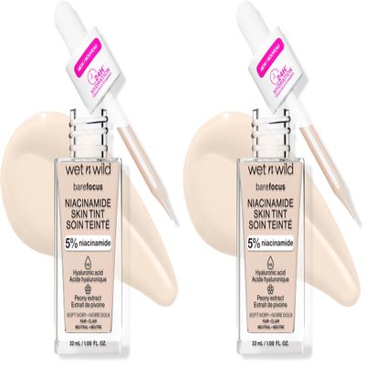 wet n wild Bare Focus Skin Tint, 5% Niacinamide Enriched, Buildable Sheer Lightweight Coverage, Natural Radiant Finish, Hyaluronic & Vitamin Hydration Boost, Cruelty-Free & Vegan - Soft Ivory
