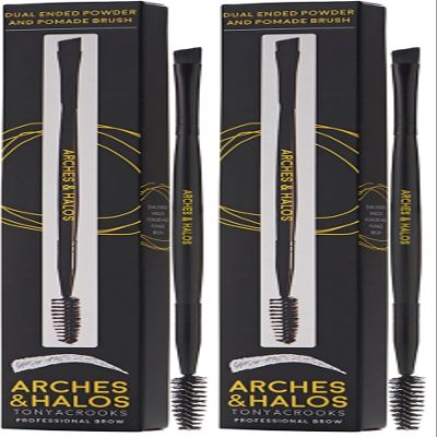 Arches and Halos Dual Ended Powder and Pomade Brush - Eyebrow Brush with Spoolie for Blending Sharp Edges - Create Hair-Like Strokes - 1 pc (Pack of 2)