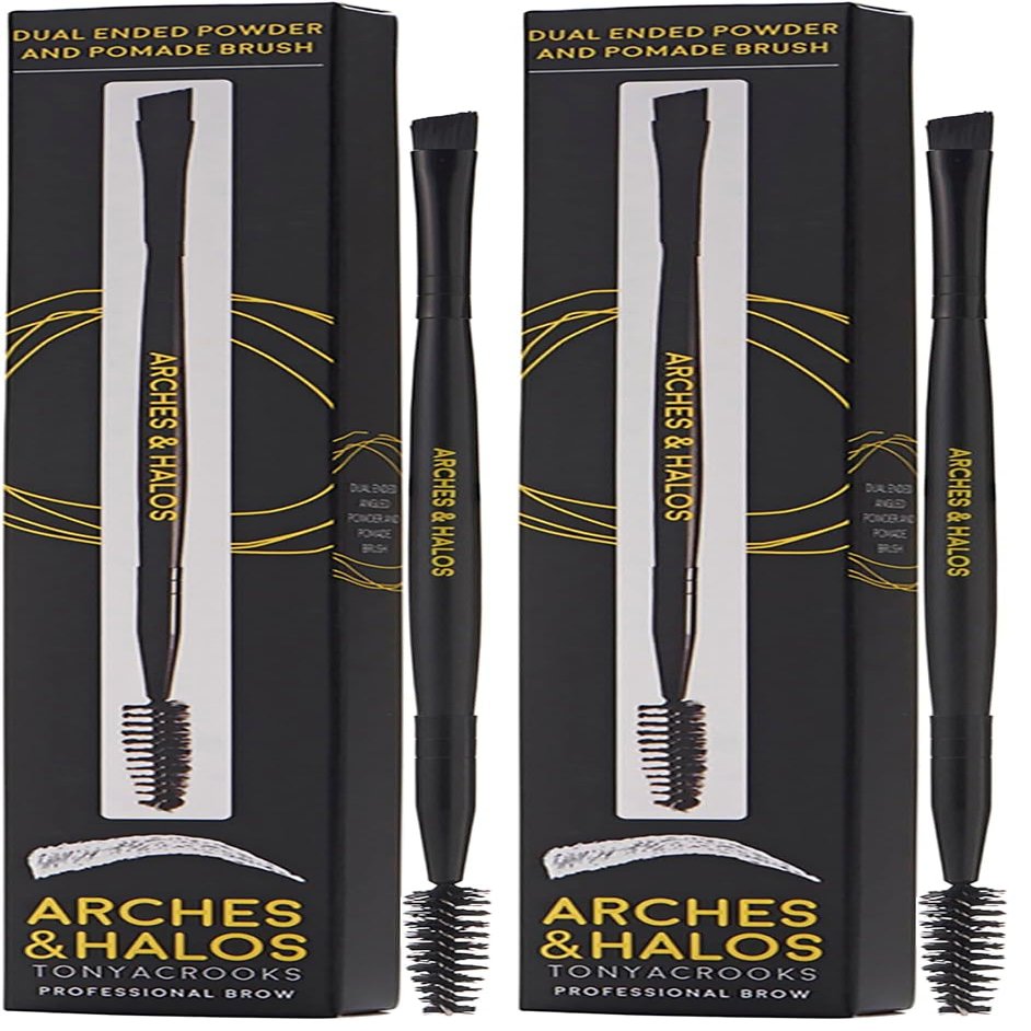 Arches and Halos Dual Ended Powder and Pomade Brush - Eyebrow Brush with Spoolie for Blending Sharp Edges - Create Hair-Like Strokes - 1 pc (Pack of 2)