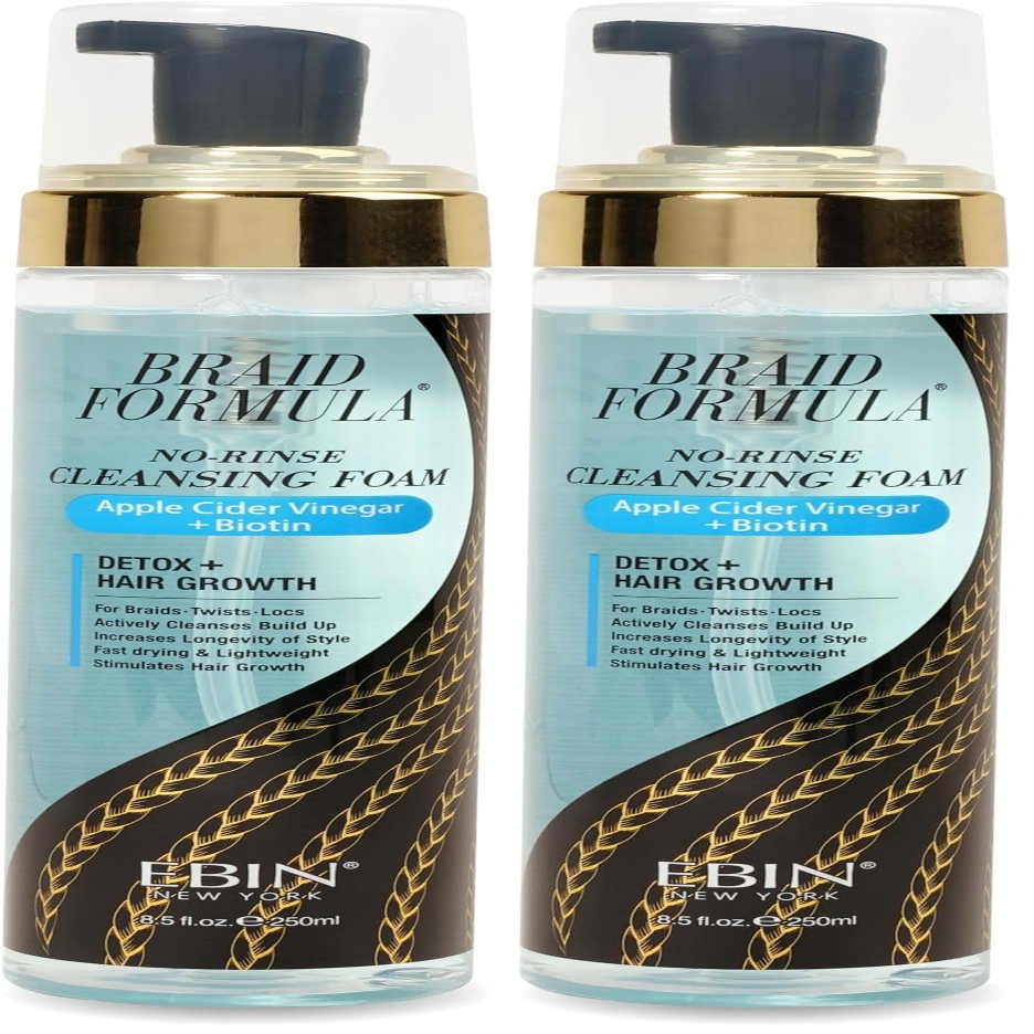 Braid Formula No-Rinse Cleansing Foam - Removes Build-Up, Dirt, Oil from Braids, Twists, Locs | Refresh & Detoxify Scalp | Fast Drying | Stimulate Hair Growth | Apple Cider Vinegar + Biotin Infused