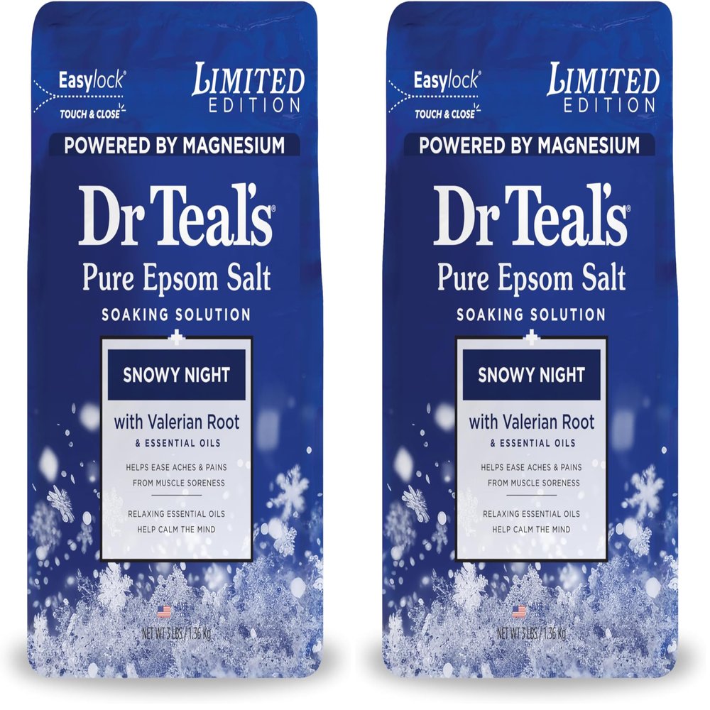 Dr Teal's Epsom Salt Magnesium Soak, Snowy Night, 3 lbs (Pack of 2)