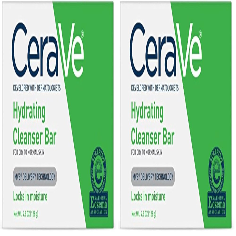 CeraVe Hydrating Cleanser Bar - Soap-Free Body and Facial Cleanser with 5% Moisturizing Cream - 4.5 Ounce Bar (Pack of 2)