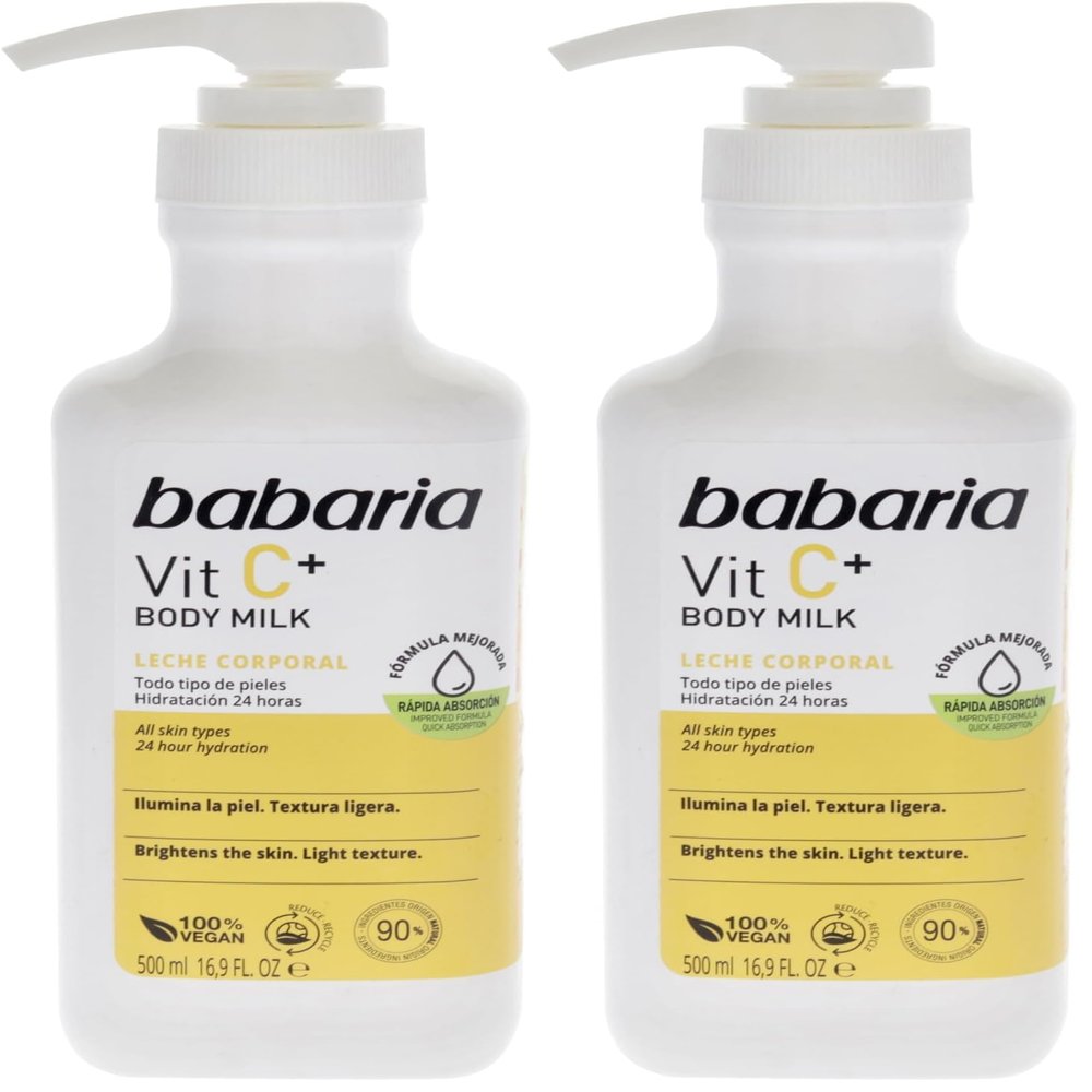 Babaria Vitamin C Body Milk - Body Lotion for Women - Boosts Collagen Production - Moisturizes - Body Cream for All Skin Types - 16.9 oz (Pack of 2)