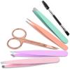 6Pack Tweezers Set Professional Stainless Steel Curved Scissors for Women and Men Precision Tweezers Eyebrows for Ngrown Hair(Pink 6 in 1) view 2