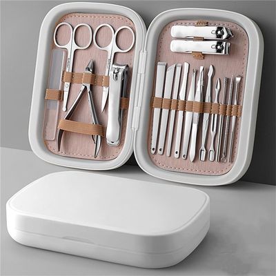 18PCS Manicure Set with Leather Case Foot and Face Care Tool Kits Stainless Steel Nail Clipper Sets Eyelash Tool,18PCS Blue