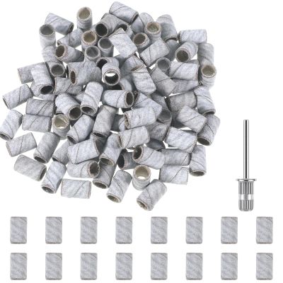 100 Pcs Small Sanding Bands Nail Drill Bit, 240 Grit Fine Nail Sanding Bands Drill Tips Professional White Band with Nails Sandings Bit for Natural Acrylic Nails, Manicure Pedicure Shaping Polishing