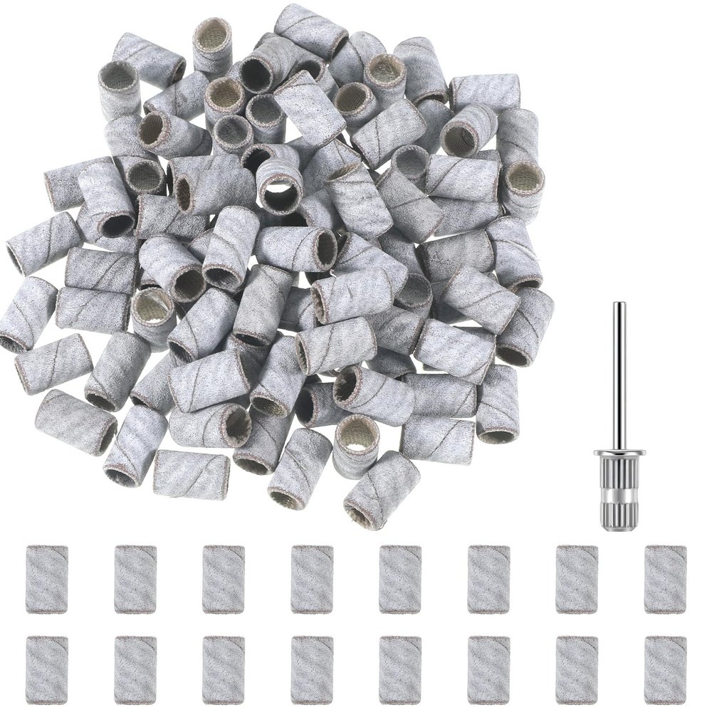 100 Pcs Small Sanding Bands Nail Drill Bit, 240 Grit Fine Nail Sanding Bands Drill Tips Professional White Band with Nails Sandings Bit for Natural Acrylic Nails, Manicure Pedicure Shaping Polishing