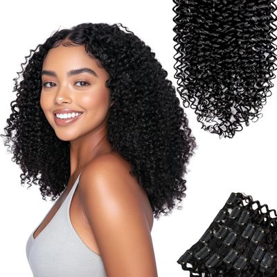 SIYUSI Kinky Curly Clip In Extensions, Luxurious Thickness, Premium Brazilian Remy Hair Clip Ins, Invisible & Scalp-Friendly, Natural Black Color, 4.23oz, 7Pcs (18 Inch)
