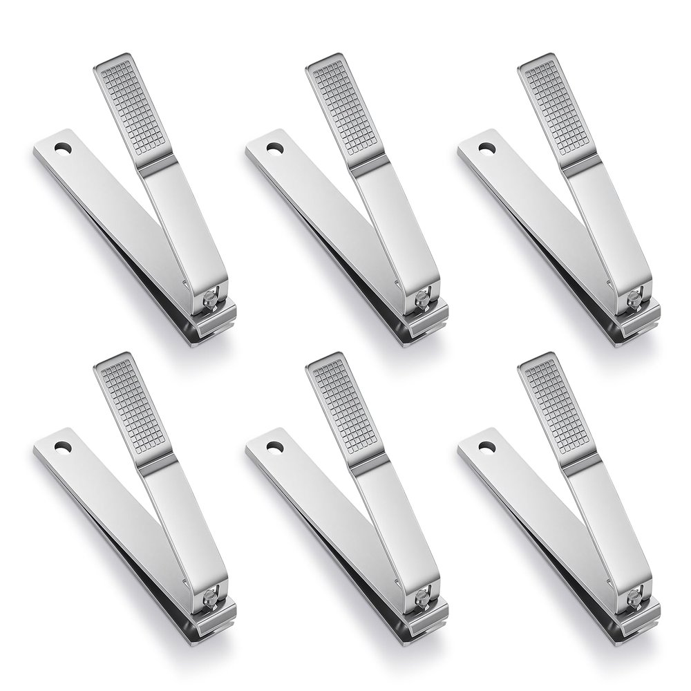 6Pcs Straight Nail Clippers for Thick Nails, Stainless Steel Toenail Clippers, Large Straight Edge Nail Cutters, Heavy Duty Fingernail Clipper for Men Women