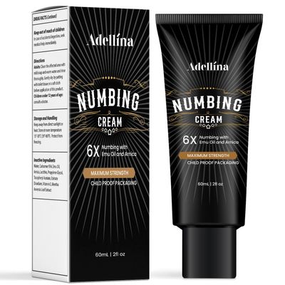 Adellina Numbing Cream Maximum Strength: Long Lasting Extra Soothing with Arnica and Emu Oil 2OZ/ 60G