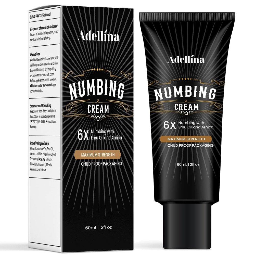 Adellina Numbing Cream Maximum Strength: Long Lasting Extra Soothing with Arnica and Emu Oil 2OZ/ 60G