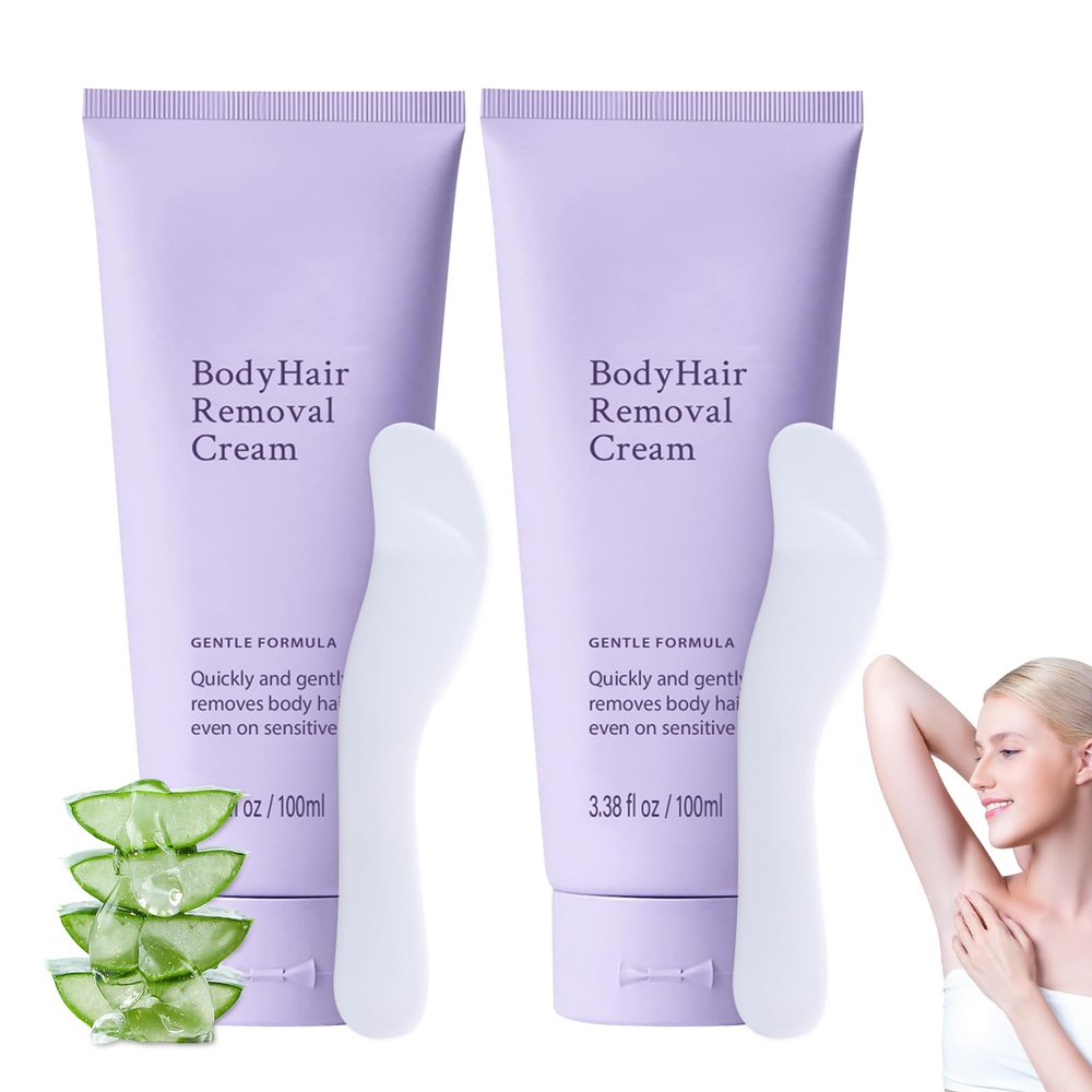 Luuma Hair Removal Cream, 2PC Pain free Gentle Body & Facial Hairs Removal Cream for Sensitive Skin with 2pc Spatula for Men and Women