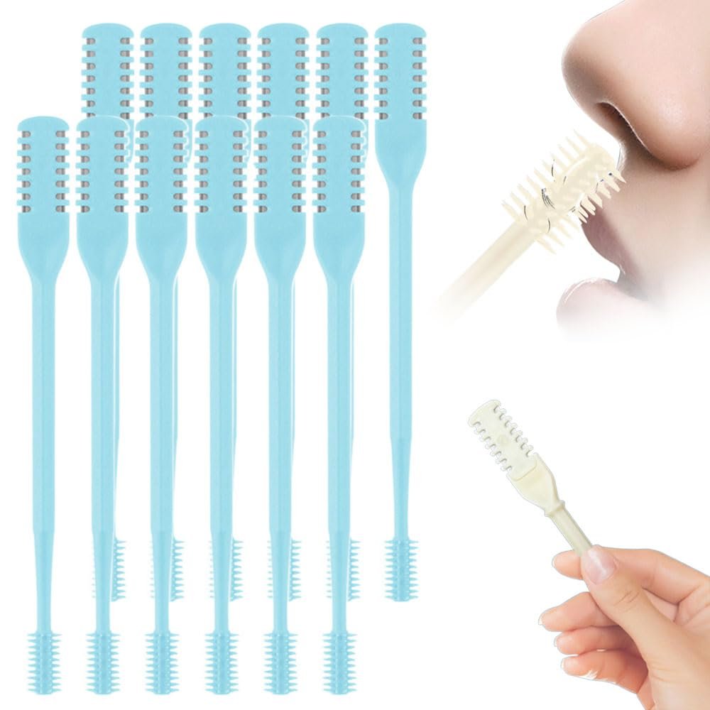 Fauppt Nasal Hair Cutter for Women Men,2025 Upgraded Manual 360 Rotating Nostril Hair Removal Tool Double Sided Nose Hair Blade,Nose Hair Trimmer with Ear Picker for Travel Essentials (Blue, 12pack)