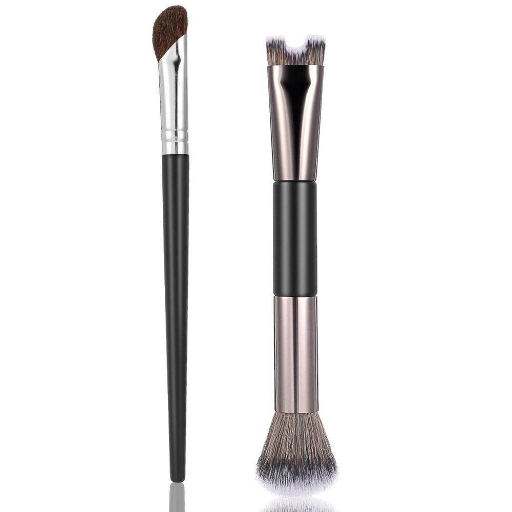 2 Pcs Corner Brush Eye Stamper, Nose Contour Brush for Nose Sculpting & Defining, U-Shaped & Fluffy Brushes Set, Angled Tilt Design for Cream and Liquid Products