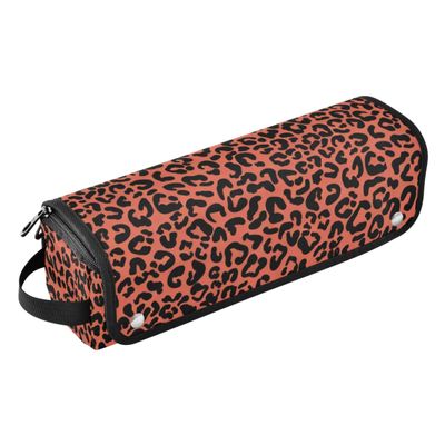 2-in-1 Curling Iron Travel Case and Heat Resistant Mat Dustproof Travel Hair Straightener Bag for Flat Irons, Straighteners, Curling Irons, Coral Red Leopard Print Pattern